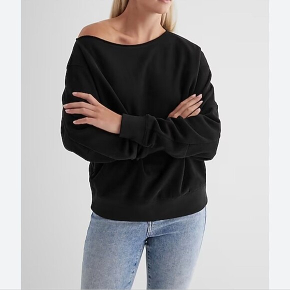 Express wide neck sweatshirt, wide sleeve, black with glitter sparkle, Small - Picture 5 of 9